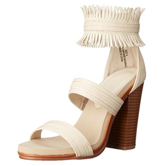 Bone Cream Chunky Heel Fringe Cuff Ankle Sandal - Picture 4 of 4